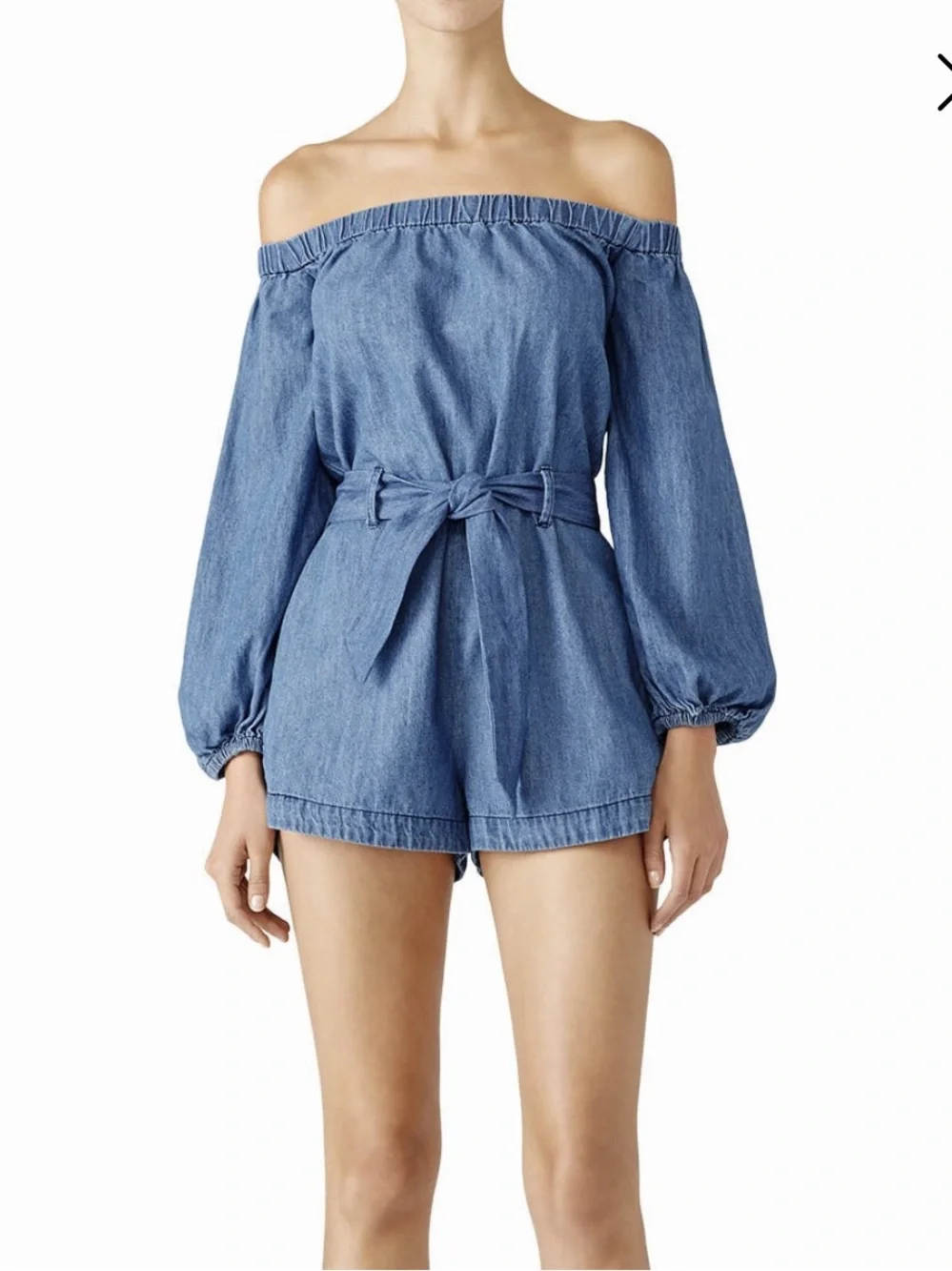 Free People Denim Blue Off-Shoulder Romper size Small
